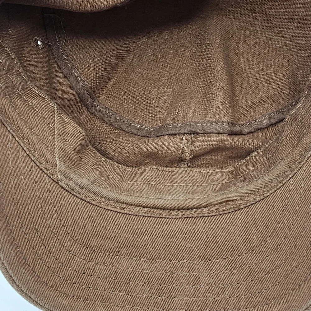 Brown Distressed Cadet Cap with Rhinestone Crossed Pistols